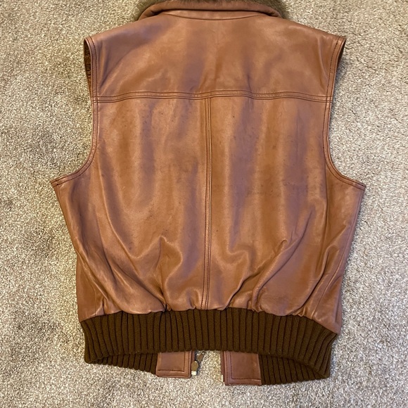 VTG Moda International Brown Leather Vest with Faux Fur Size M Aviator Bomber - Picture 8 of 13